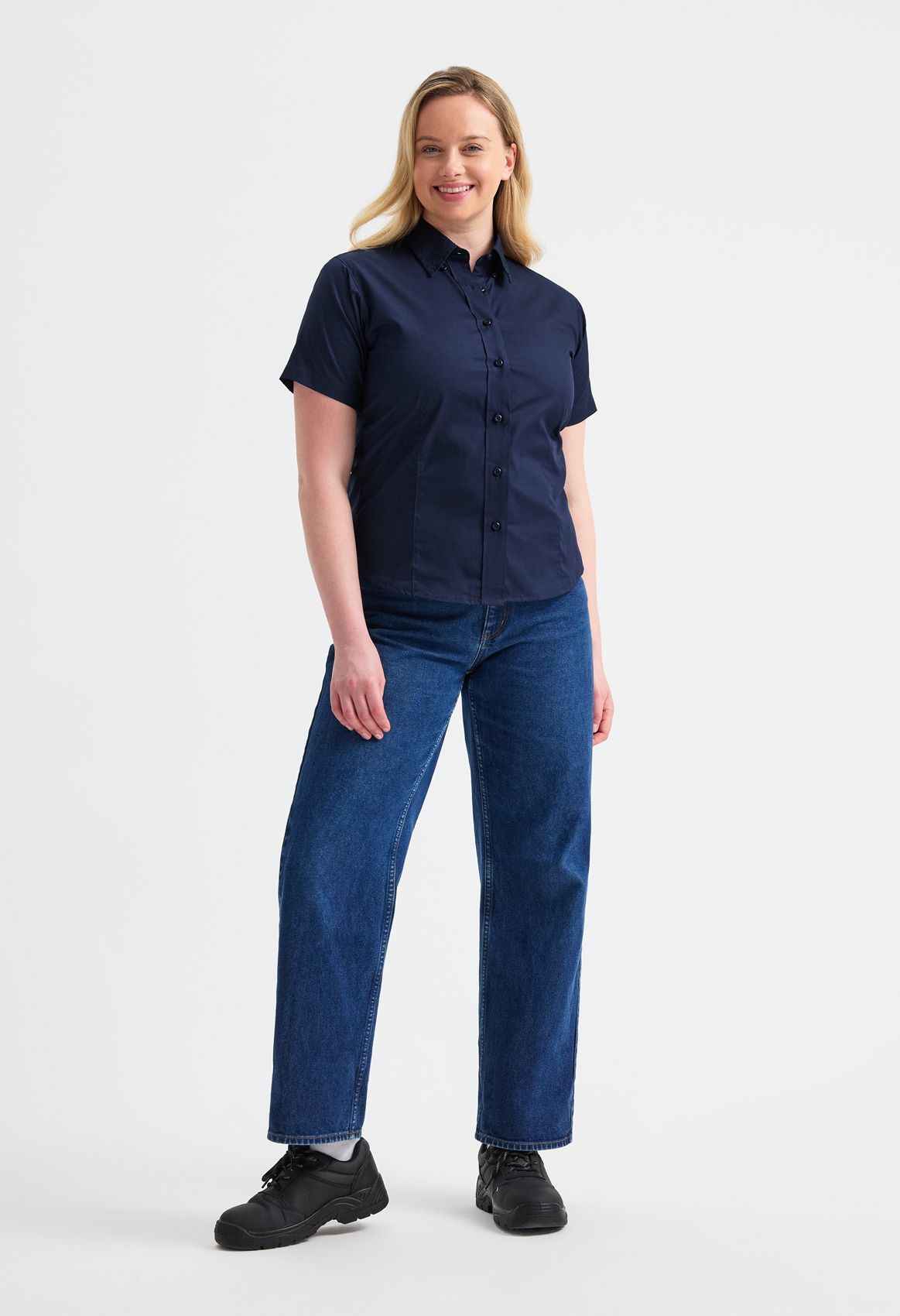Ladies Pinpoint Oxford Half Sleeve Shirt - Image 5